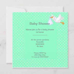 Mint green babyducha simple invitación de cigüeña