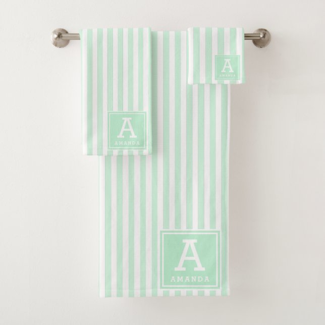 Mint Green Cabana Stripes Iniciales Monogramadas (In situ)