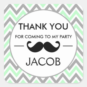 Mint Green Chevron Mustache Pegatina de cumpleaños