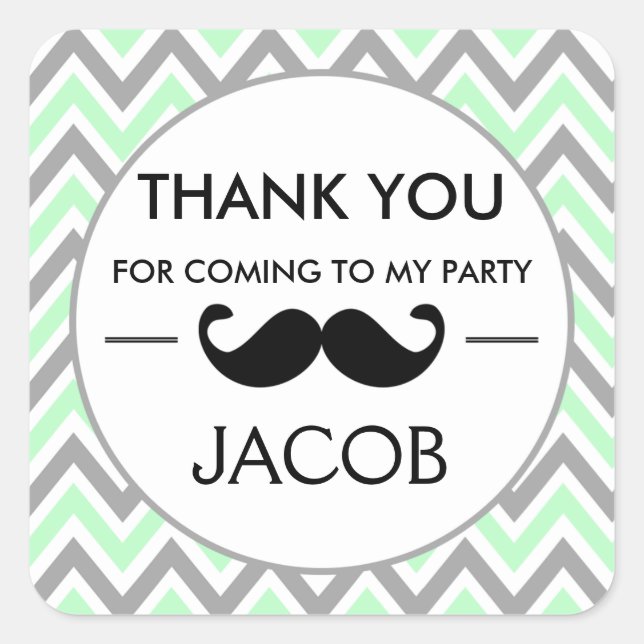 Mint Green Chevron Mustache Pegatina de cumpleaños (Anverso)
