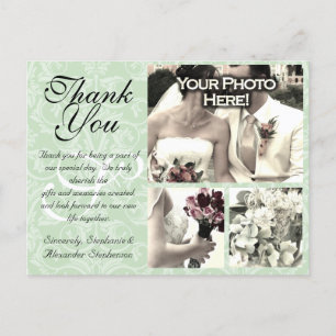 Mint Green Damask Wedding Gracias Tarjeta 3 Fotos