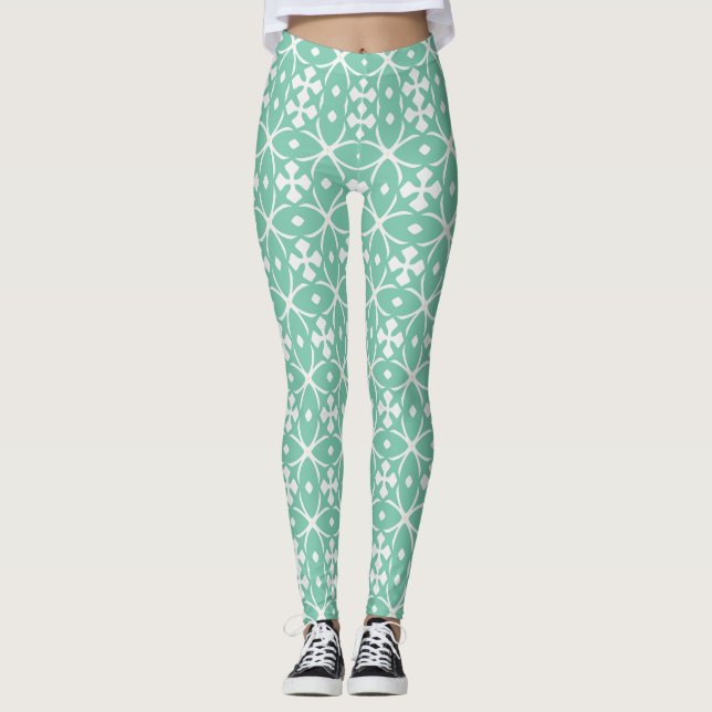 Mint Green Geometric Floral Leggings (Anverso)