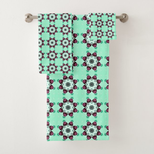 Mint green geometric mandala pattern Towel (In situ)