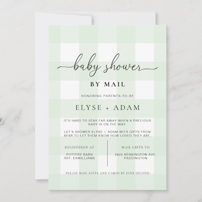 Mint Green Gingham Baby Shower Por Invitación Por  (Anverso)