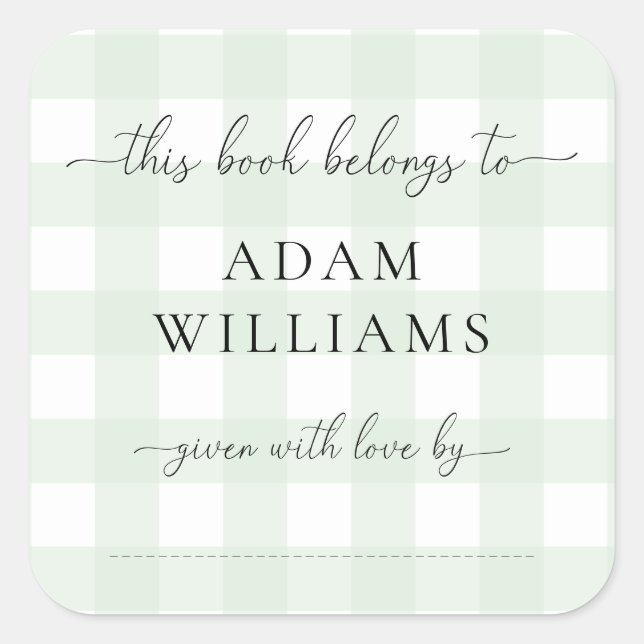 Mint Green Gingham Bookplate Pegatina (Anverso)