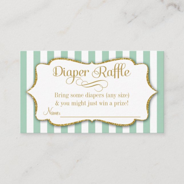 Mint Green Gold Diaper Raffle Tarjetas Baby Shower (Anverso)