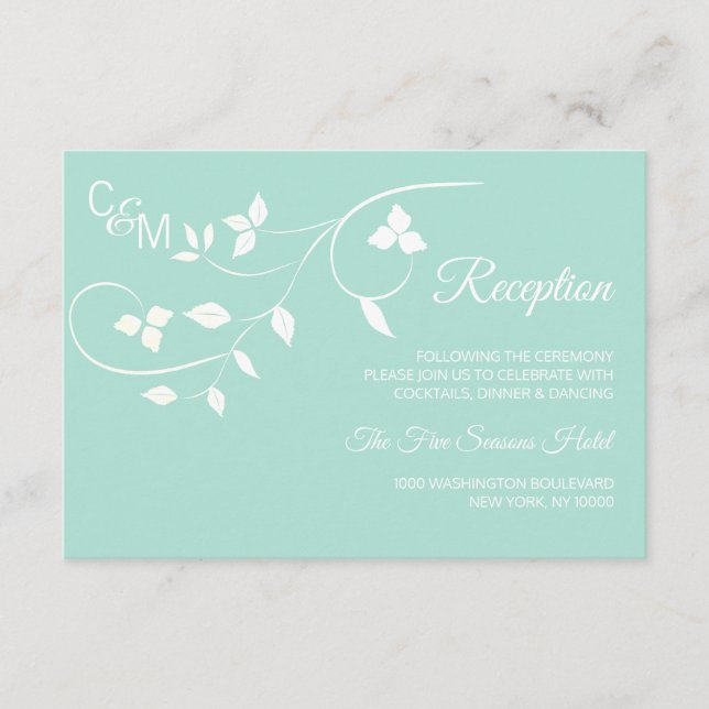 Mint Green & Gray Wedding RECEPCIÓN Insertar tarje (Anverso)