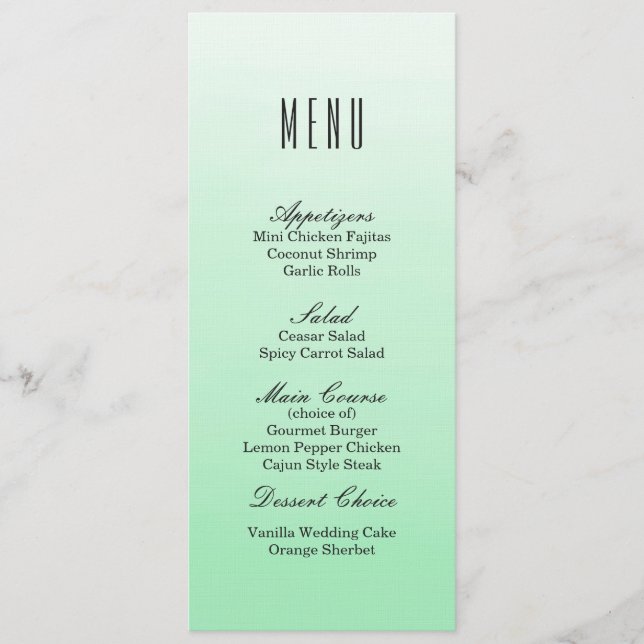 Mint Green Ombre | Menú de cena boda (Anverso)