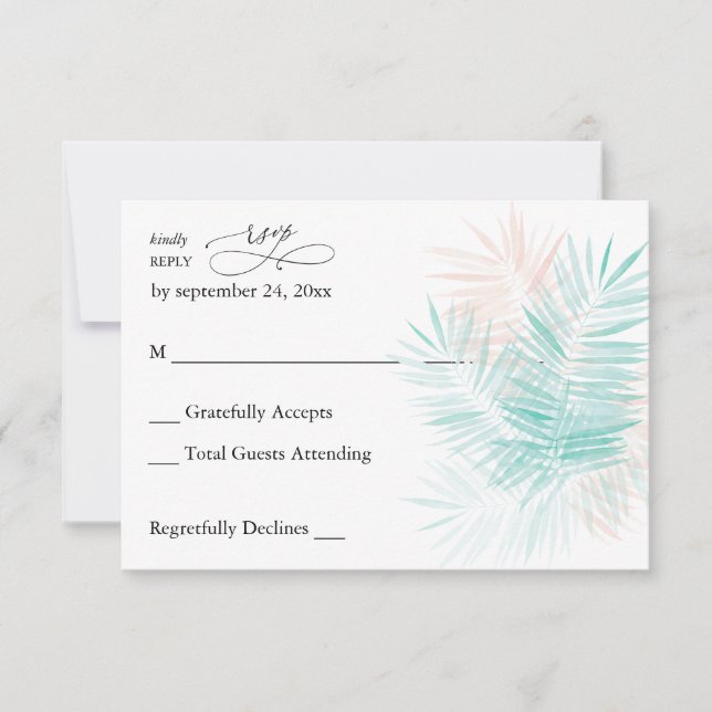 Mint Green & Pink Palm Leaf no Meal RSVP (Anverso)