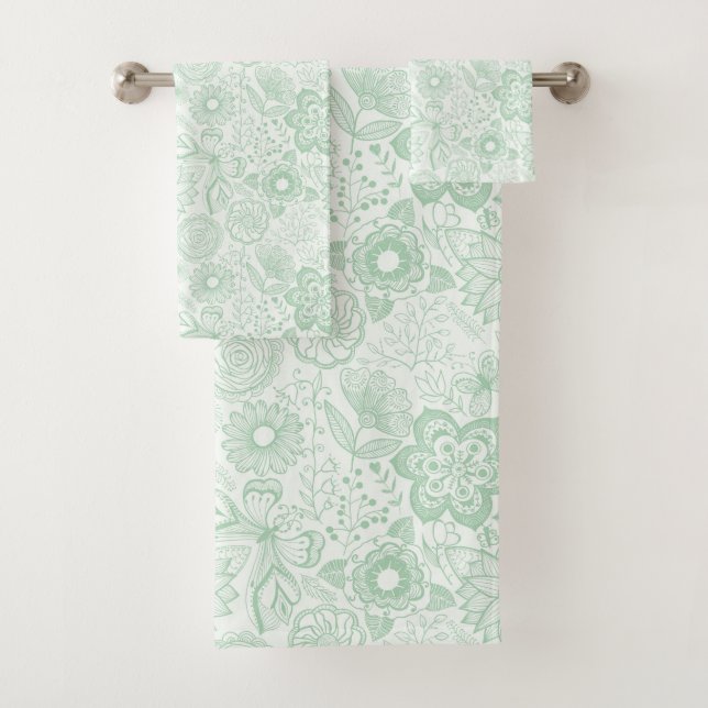 Mint-green retro flowers pattern (In situ)