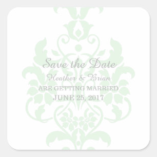 Mint Green Subtle Damask Save the Date Pegatinas
