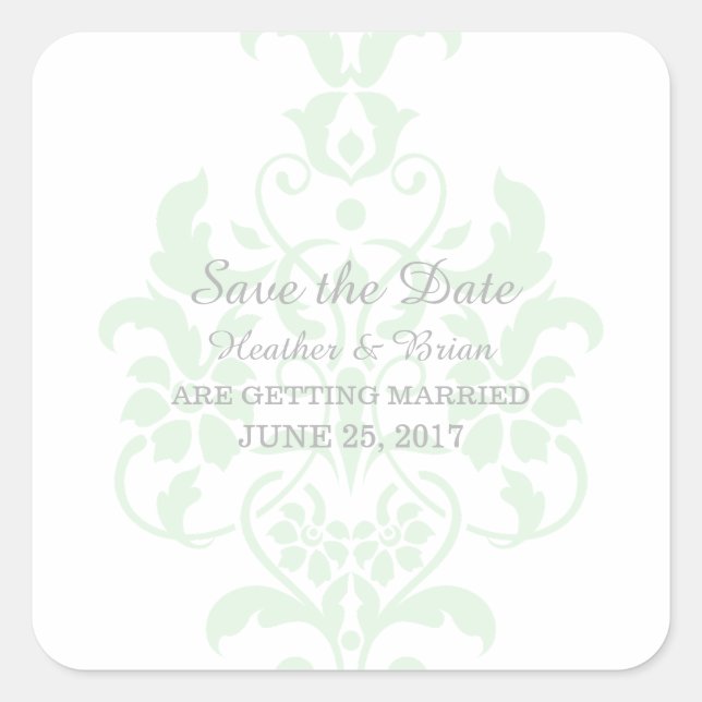Mint Green Subtle Damask Save the Date Pegatinas (Anverso)