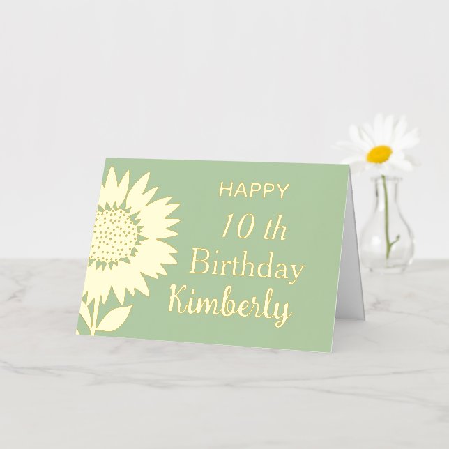 Mint Happy Birday Sunflower Custom Name,Age (Flor pequeña)