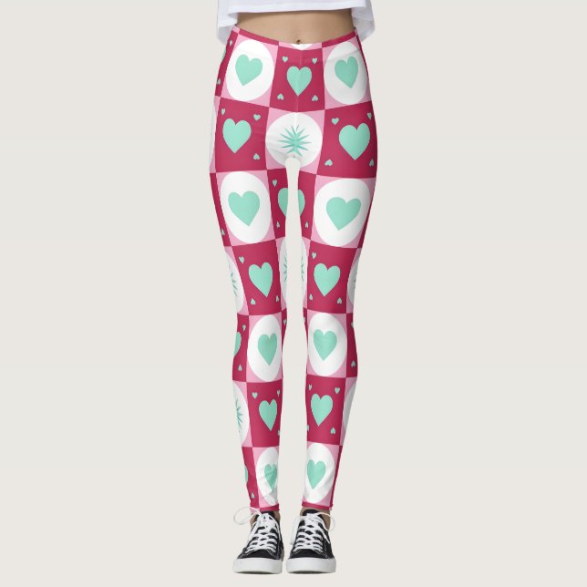 Mint Hearts & Retro Stars Leggings (Anverso)