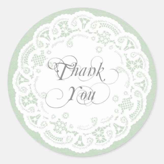Mint Lace Doily Gracias Pegatinas (Anverso)