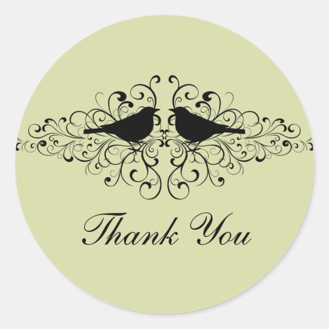 Mint Love Bird Swirls Gracias Pegatinas (Anverso)