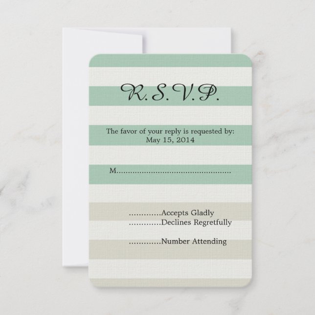 Mint, Pale y White Stripes Wedding RSVP (Anverso)