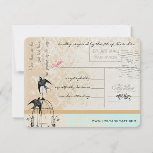 Mint Pink Rich Gold Damask Weddcage Wedding RSVP