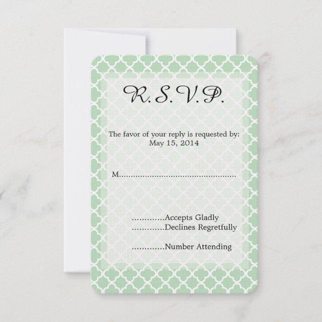 Mint Quatrefoil Wedding RSVP (Anverso)