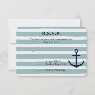 Mint Stripes Nautical Anchor Beach Wedding RSVP