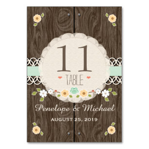 MINT TARJETAS DE NÚMERO DE TABLA BODA FLORAL RÚSTI