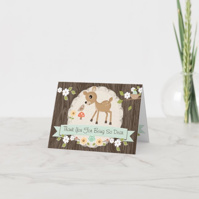 MINT WOODLAND DEER BABY SHOWER GRACIAS TARJETA (Anverso)