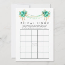 Mint y Gold Floral String Lights Bridal Bingo