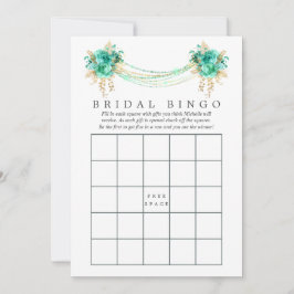 Mint y Gold Floral String Lights Bridal Bingo