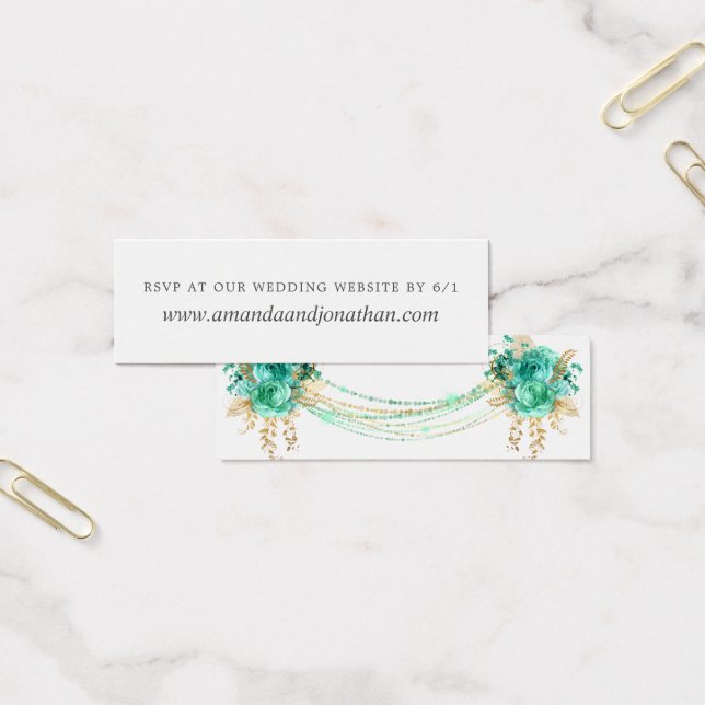 Mint y Gold Floral String Lights Wedding RSVP (Oficina)