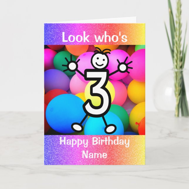 Mira la tarjeta de cumpleaños feliz de tres años (Anverso)
