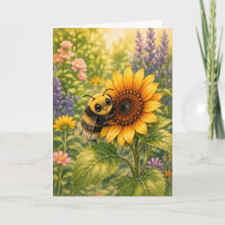 Mira qué Abejorro Girasol Acuarela Tarjeta en Blan
