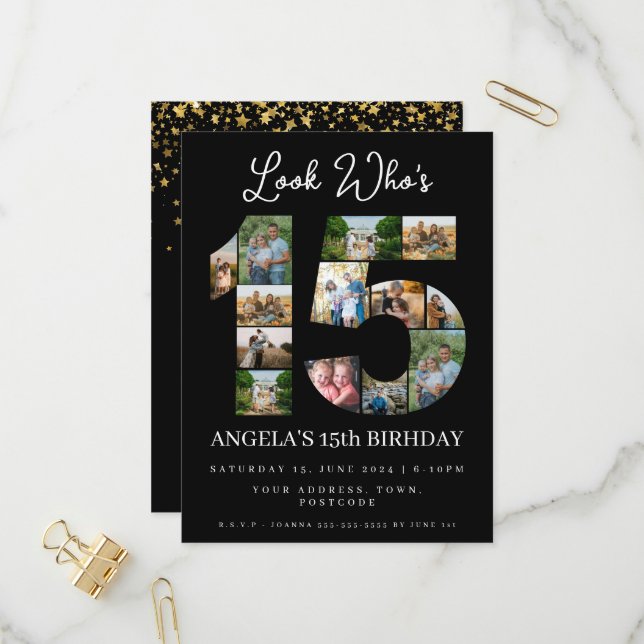 Mira quién cumple 15 Collage de fotos Invitación d (Anverso/Reverso In Situ)