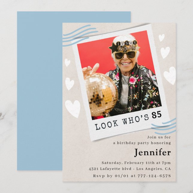 Mira quién cumple 85 invitaciones de cumpleaños (Anverso / Reverso)