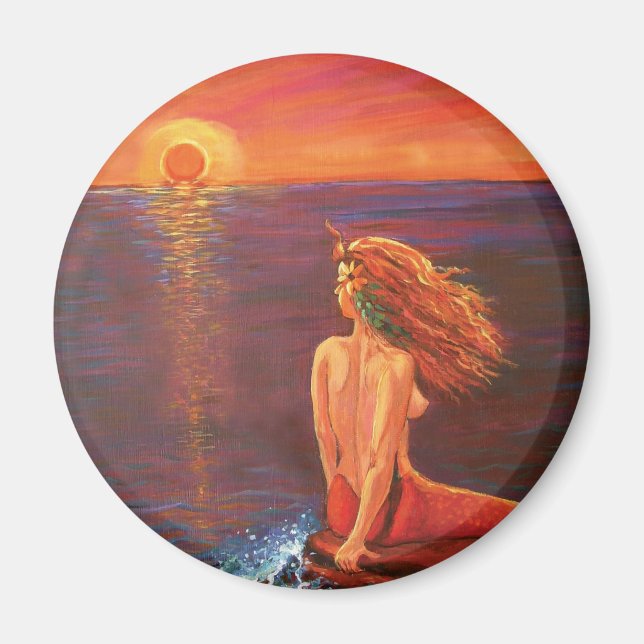 Mirando el imán artístico de la sirena al atardece (Frente)
