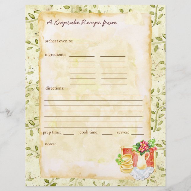 Mis páginas de recetas Keepsake (Anverso)
