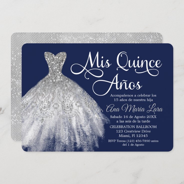 Mis Quince Años Invitación de Quinceañera Azul Mis Quince Años Invitación de Quinceañera Azul