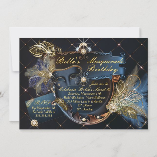 Mis Quince Anos, invitaciones a fiestas de mascara (Reverso)