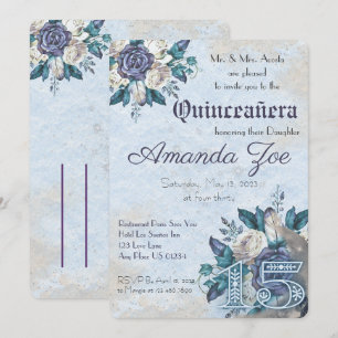 Mis Quince Dusty Blue Invitación Floral