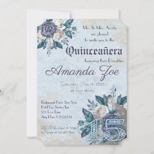 Mis Quince Dusty Blue Invitación Floral