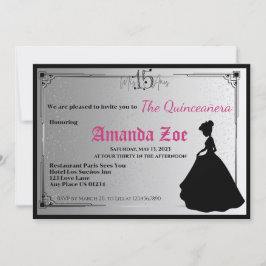 Mis Quince Invitación Elegante Blanco y Negro