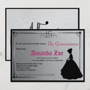 Mis Quince Invitación Elegante Blanco y Negro