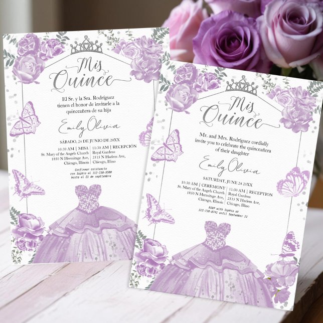 Mis Quince Invitación Vestido De Lavanda Bilingüe (Subido por el creador)