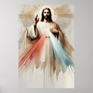 Misericordia Divina de Jesús Acuarela Arte del Sag