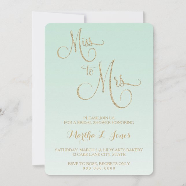 Miss a la señora novia ducha invitación mofa de me (Anverso)