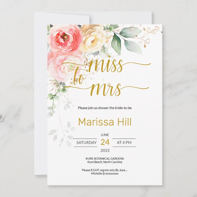 MISS A LA SRA. - Invitación a la ducha de novia fl (Anverso)