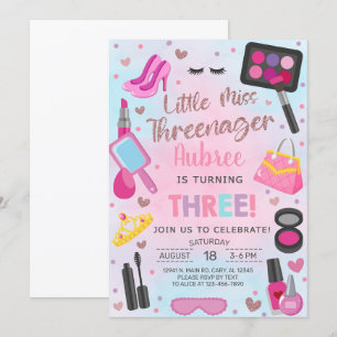 Miss Threenager chica invitación a cumplir 3 años