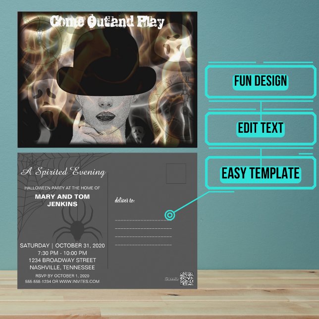 Misteriosa invitación de Halloween elegante (Send out this stylish but fun Halloween party invitation for your next scary get together.)