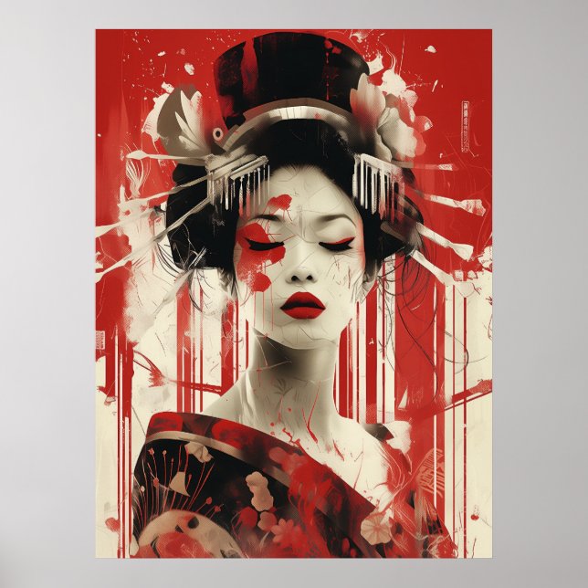 Misterioso arte en el muro de Geisha, Poster de pa (Frente)