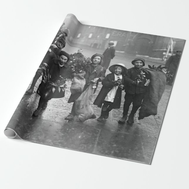 MISTLETO DE Papel de envolvimiento de Navidad vint (Desenrollado)