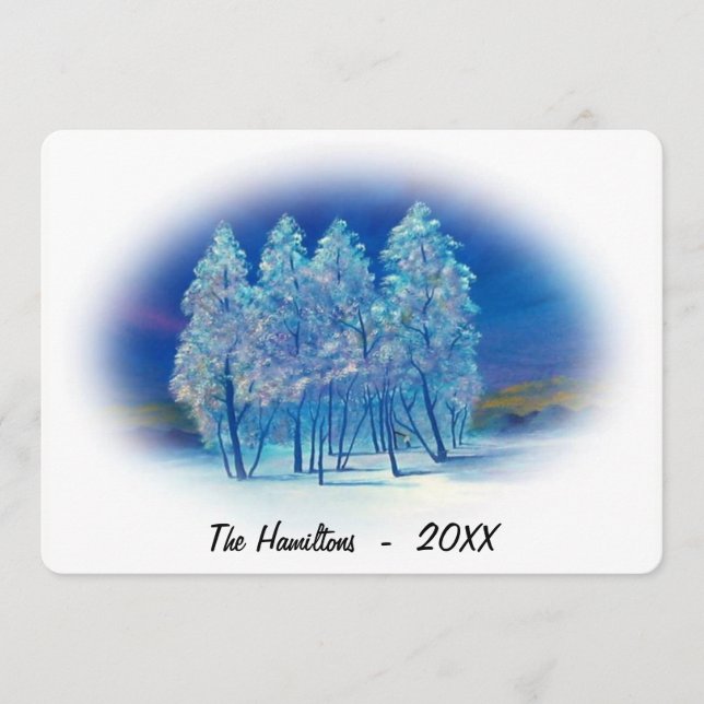 Misty Blue Spruce Trees Northern Lights Painting (Anverso)